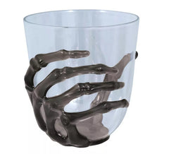 Vaso Transparente con Mano Esqueleto negra de 9,5 cm