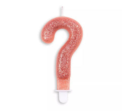 Candela di compleanno con glitter con punto interrogativo | colore oro rosa