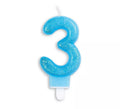 Vela de Cumpleaños con Purpurina Número 3 color Azul