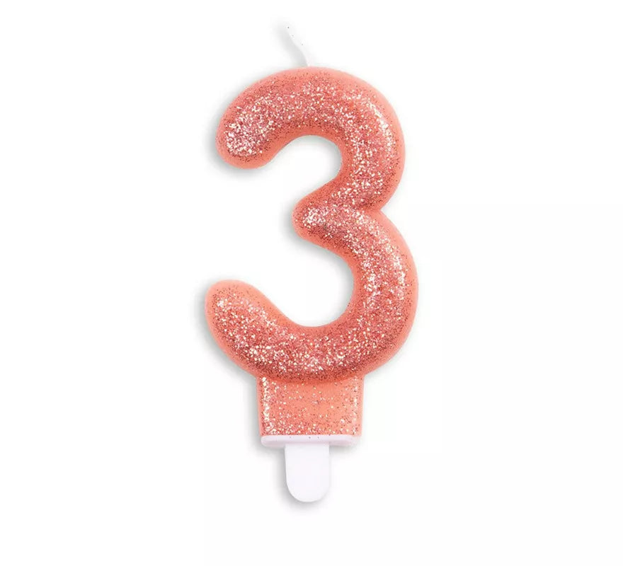 Vela de Cumpleaños con Purpurina Número 3 color Oro Rosa