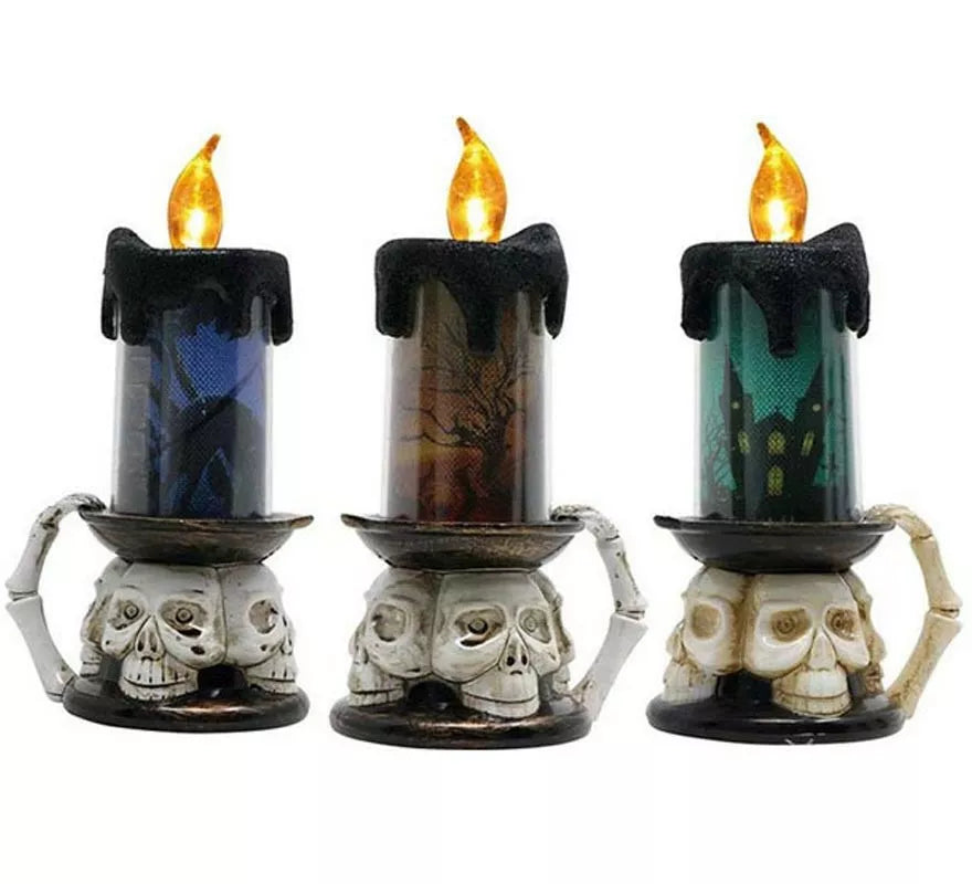 Vela Electrónica con Calavera y Luz de 17X9.5 cm en colores surtidos