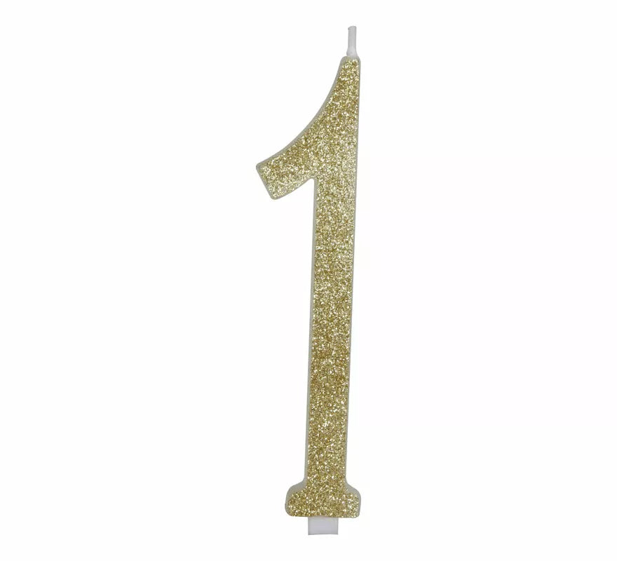 Translation missing: es.Vela Escarchada Oro Número 1, de 12.5 cm