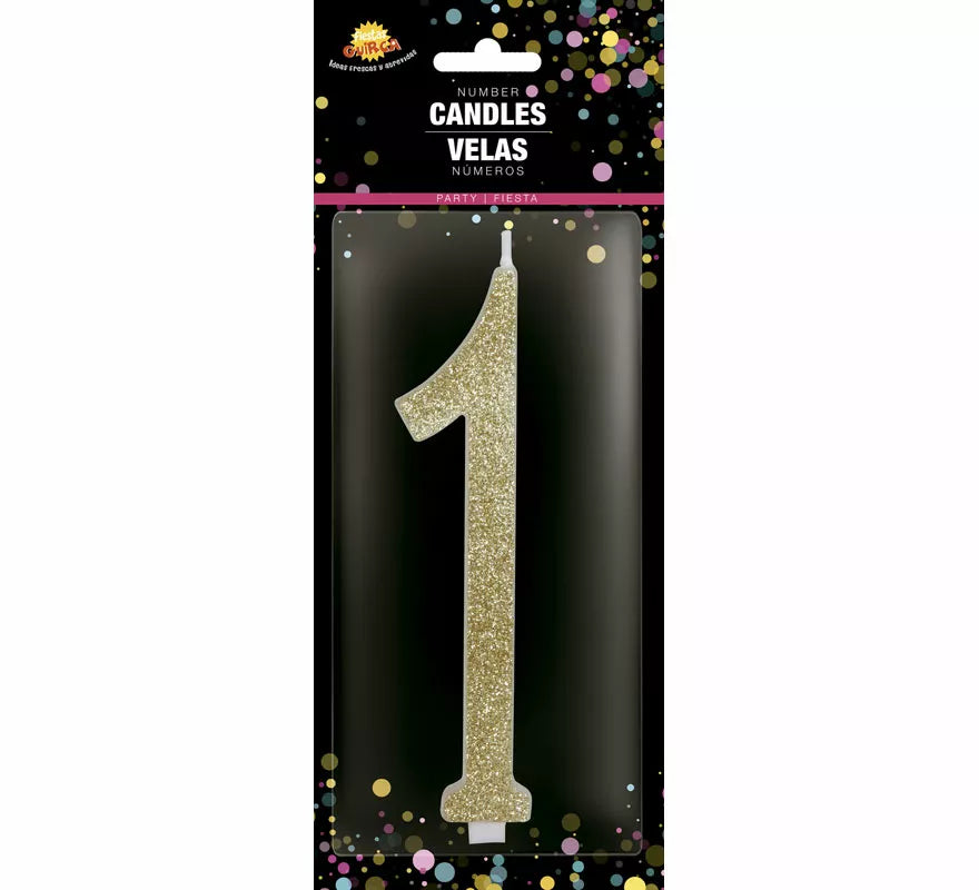 Translation missing: it.Vela Escarchada Oro Número 1, de 12.5 cm