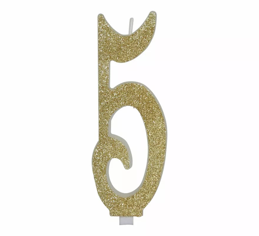 Translation missing: es.Vela Escarchada Oro Número 5, de 12.5 cm
