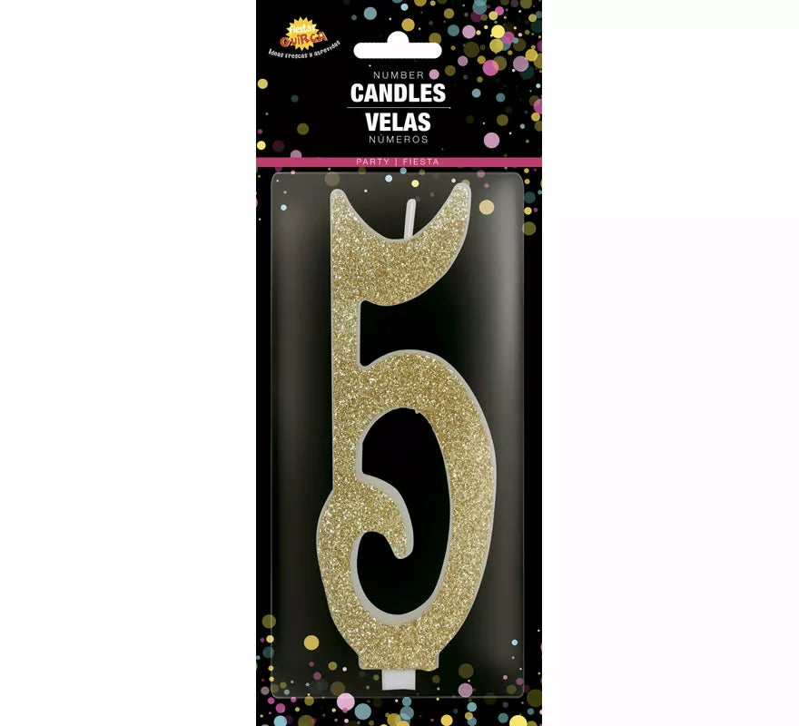 Translation missing: es.Vela Escarchada Oro Número 5, de 12.5 cm