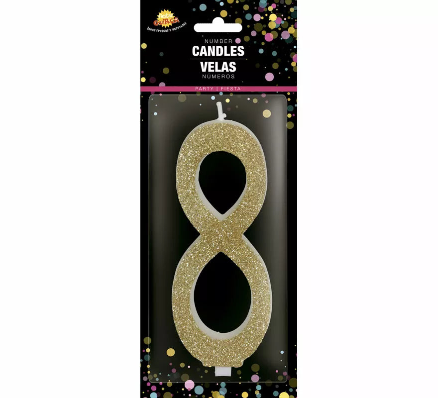 Translation missing: it.Vela Escarchada Oro Número 8, de 12.5 cm