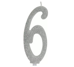 Candela numero 6 in argento satinato, 12,5 cm