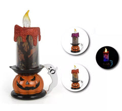 Candela Halloween con base Zucca in modelli assortiti con luce misura 9,5x16,5 cm
