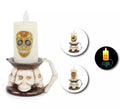 Vela Halloween con base Calavera en modelos surtidos con luz de 9,3x14,3 cm