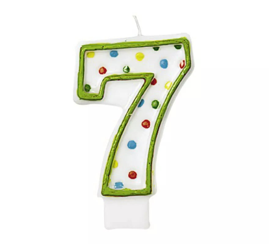 Translation missing: it.Vela Puntitos de colores con el número 7 para cumpleaños