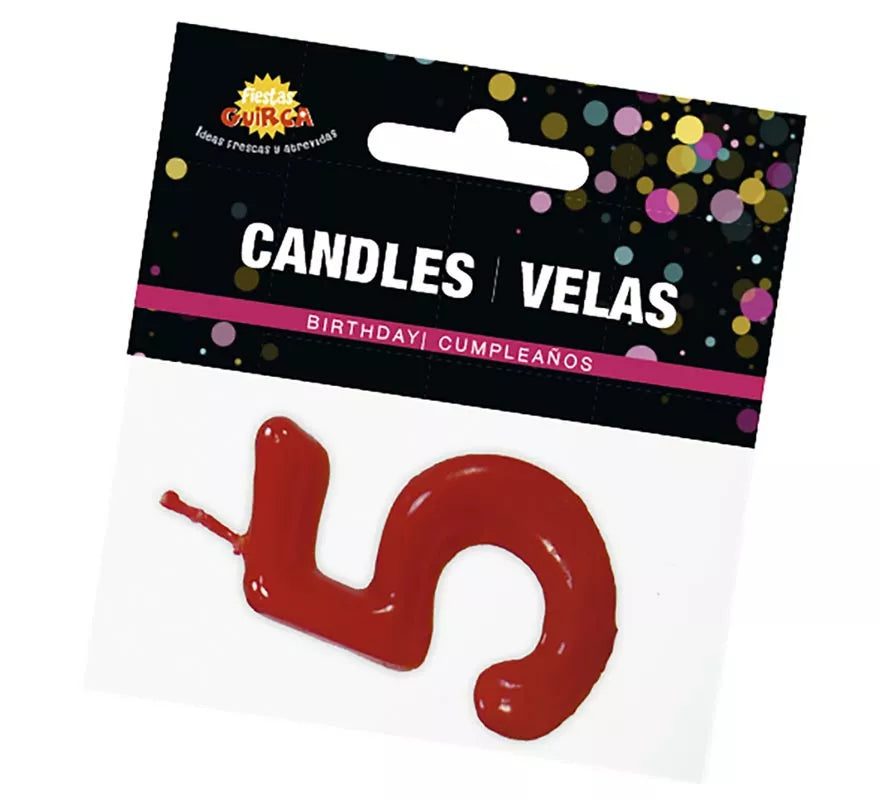Translation missing: it.Vela roja con el número 5 para cumpleaños