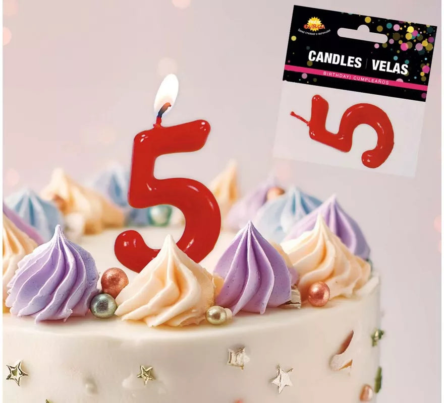 Translation missing: it.Vela roja con el número 5 para cumpleaños