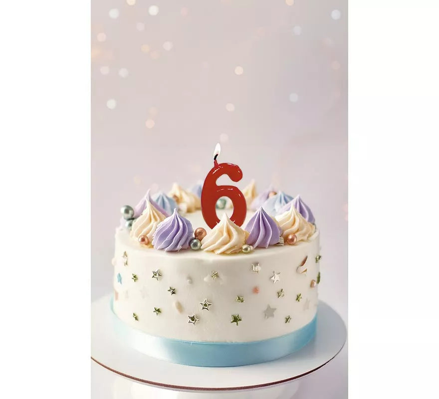 Translation missing: it.Vela roja con el número 6 para cumpleaños