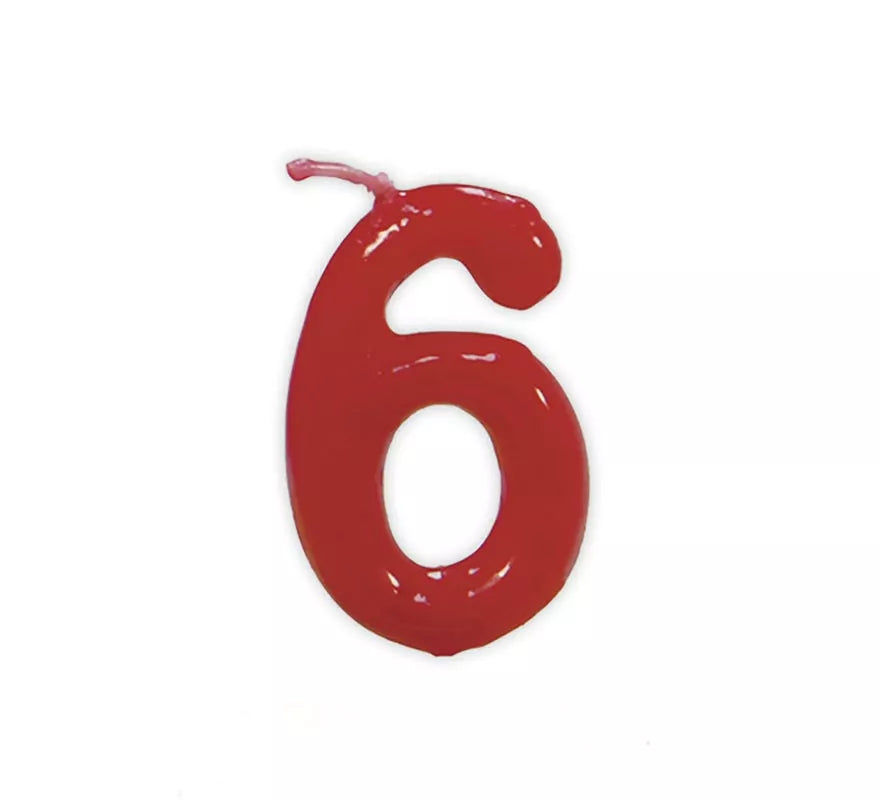 Translation missing: es.Vela roja con el número 6 para cumpleaños