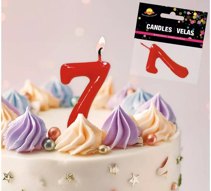 Translation missing: it.Vela roja con el número 7 para cumpleaños