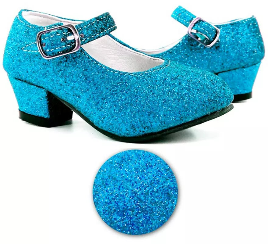 Translation missing: it.Zapato Sevillana con tacón Azul Turquesa Purpurina en números del 22 al 41