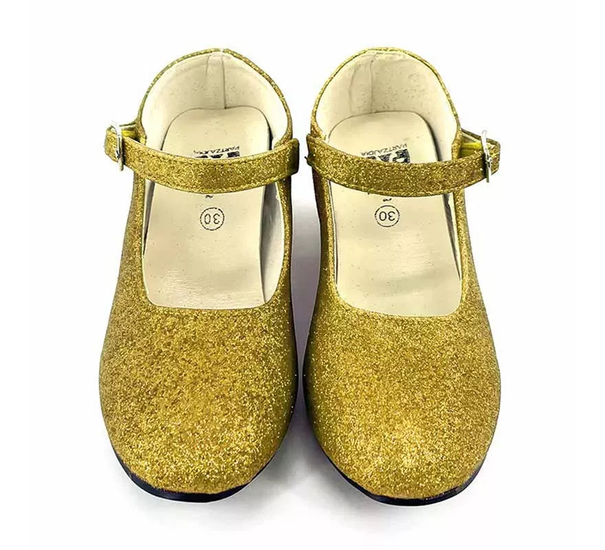 Translation missing: it.Zapato Sevillana con tacón Dorado Purpurina en números del 22 al 41