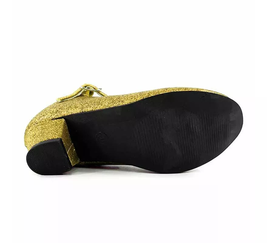 Translation missing: it.Zapato Sevillana con tacón Dorado Purpurina en números del 22 al 41