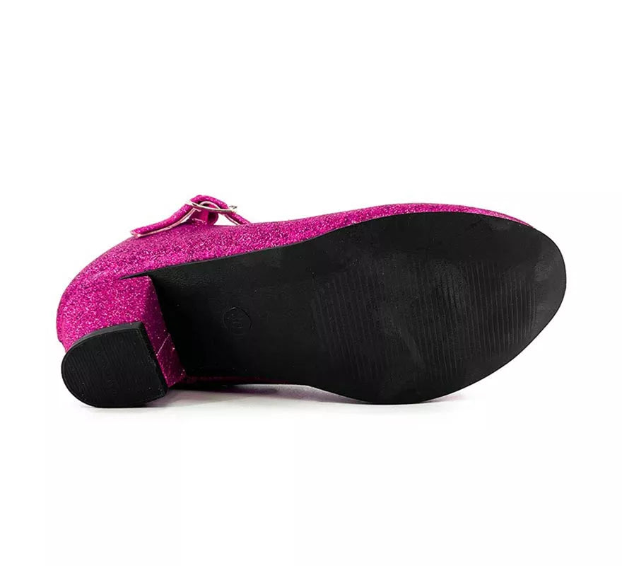 Zapato Sevillana con tacón Fucsia Purpurina en números del 22 al 41