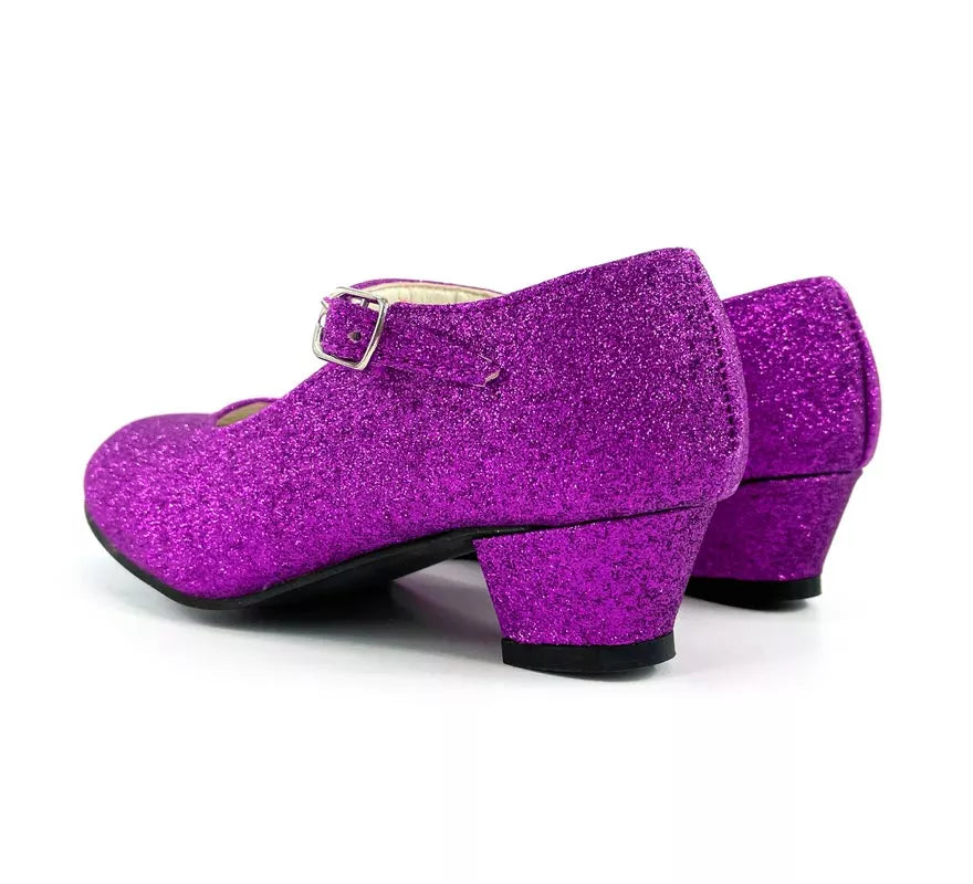 Translation missing: it.Zapato Sevillana con tacón Lila Purpurina en números del 22 al 41