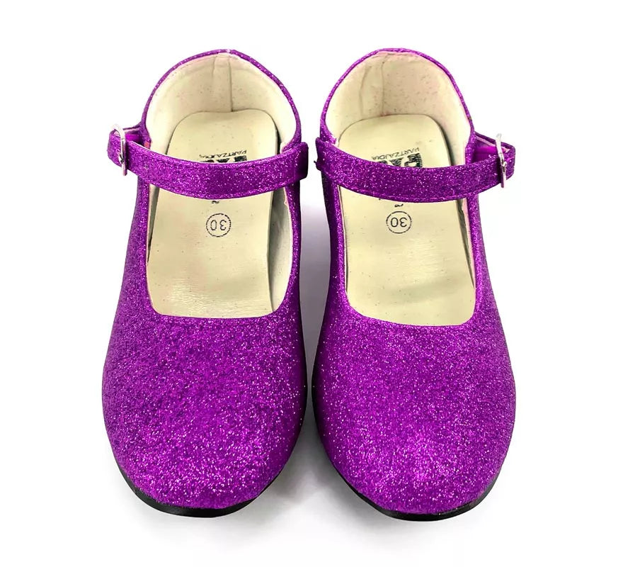 Translation missing: it.Zapato Sevillana con tacón Lila Purpurina en números del 22 al 41
