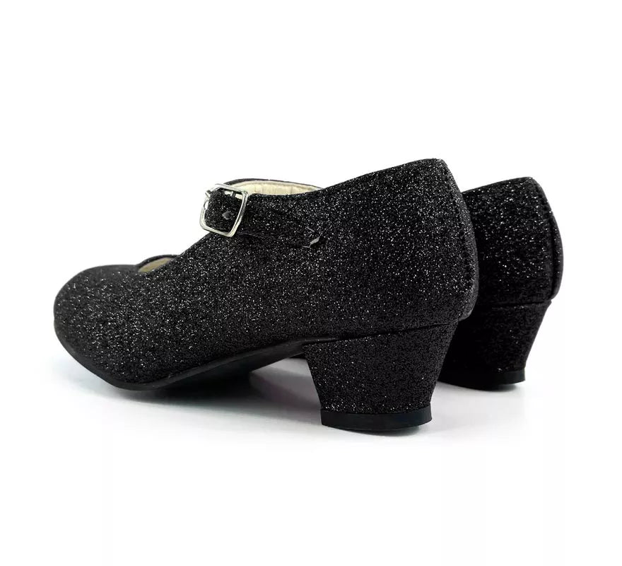 Translation missing: es.Zapato Sevillana con tacón Negro Purpurina en números del 22 al 41