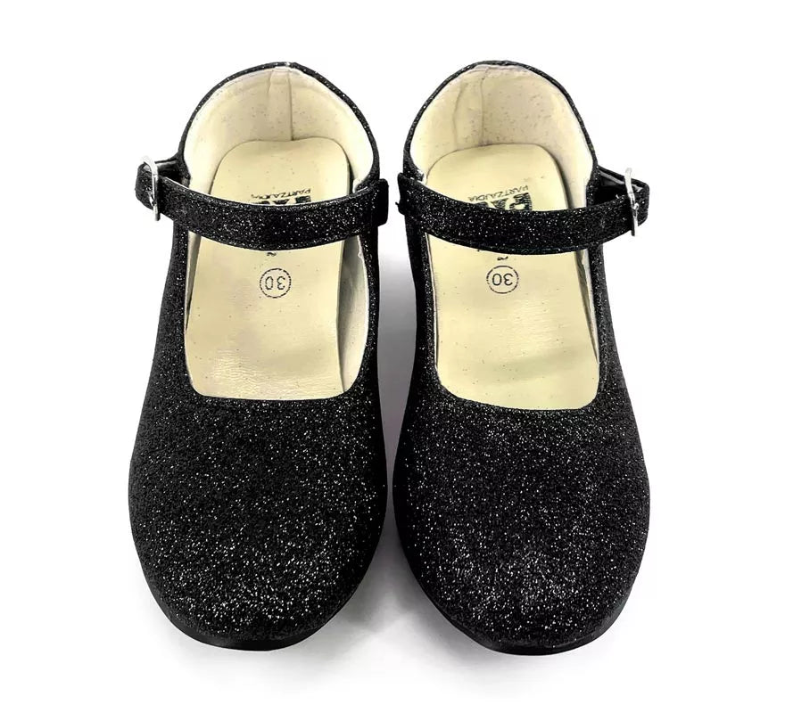 Translation missing: es.Zapato Sevillana con tacón Negro Purpurina en números del 22 al 41