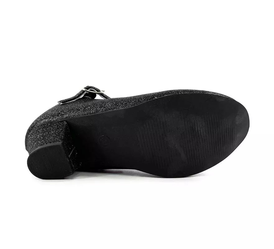 Translation missing: es.Zapato Sevillana con tacón Negro Purpurina en números del 22 al 41