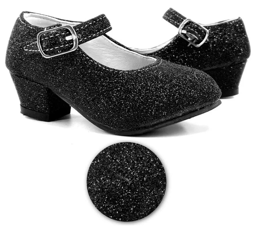 Translation missing: es.Zapato Sevillana con tacón Negro Purpurina en números del 22 al 41