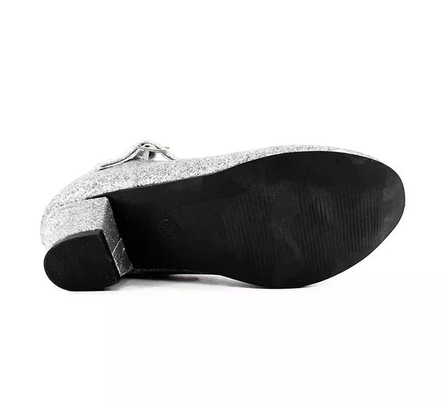 Translation missing: it.Zapato Sevillana con tacón Plateado Purpurina en números del 22 al 41