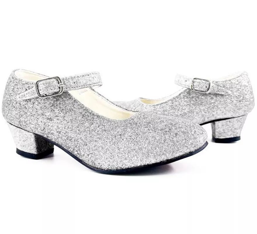Translation missing: it.Zapato Sevillana con tacón Plateado Purpurina en números del 22 al 41