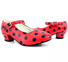Scarpa Sevillana con tacco Rosso con pois Neri nei numeri dal 22 al 41