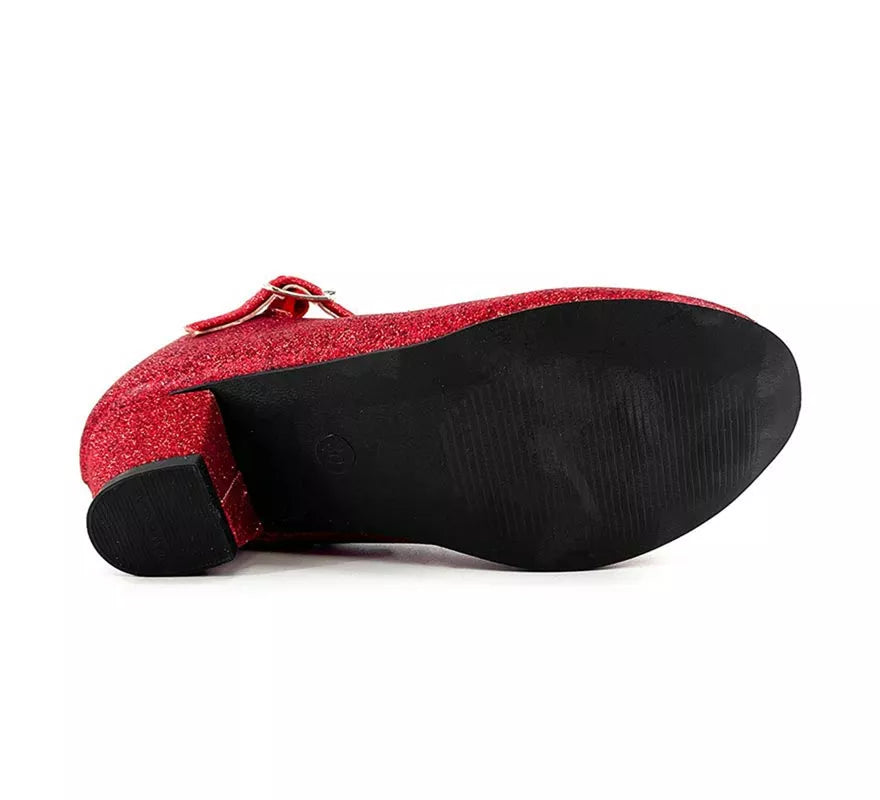 Translation missing: it.Zapato Sevillana con tacón Rojo Purpurina en números del 22 al 41