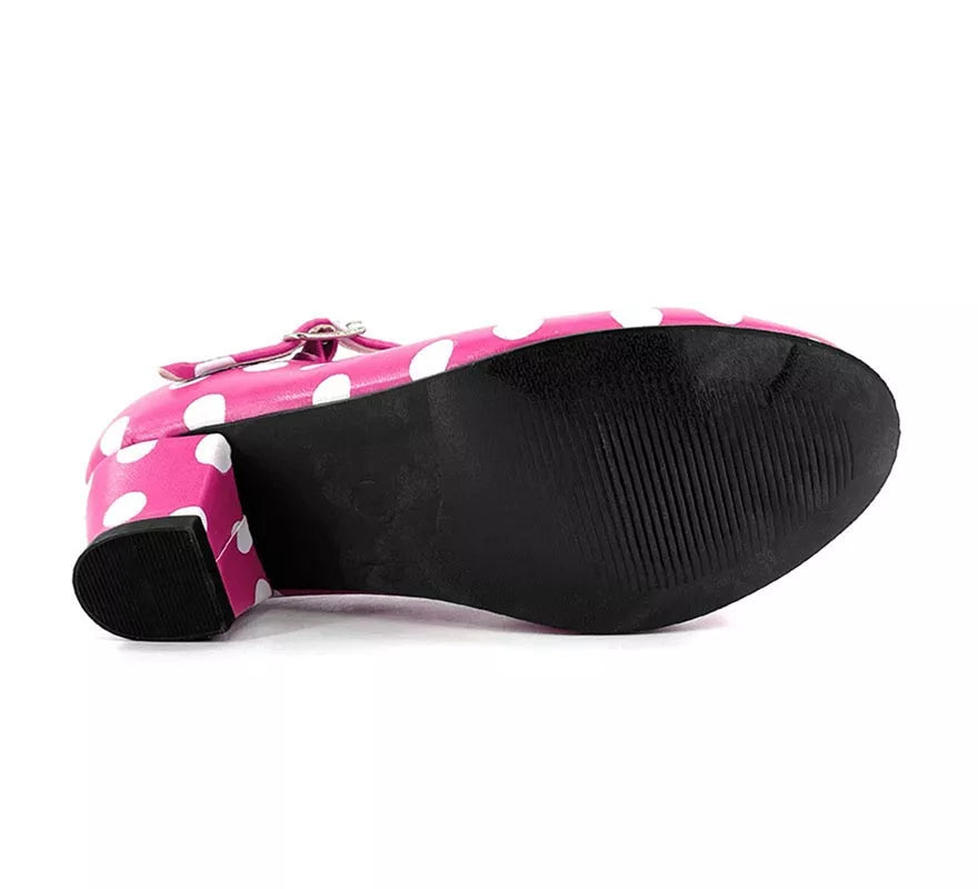 Translation missing: it.Zapato Sevillana de tacón Fucsia con lunares Blancos números del 22 al 41