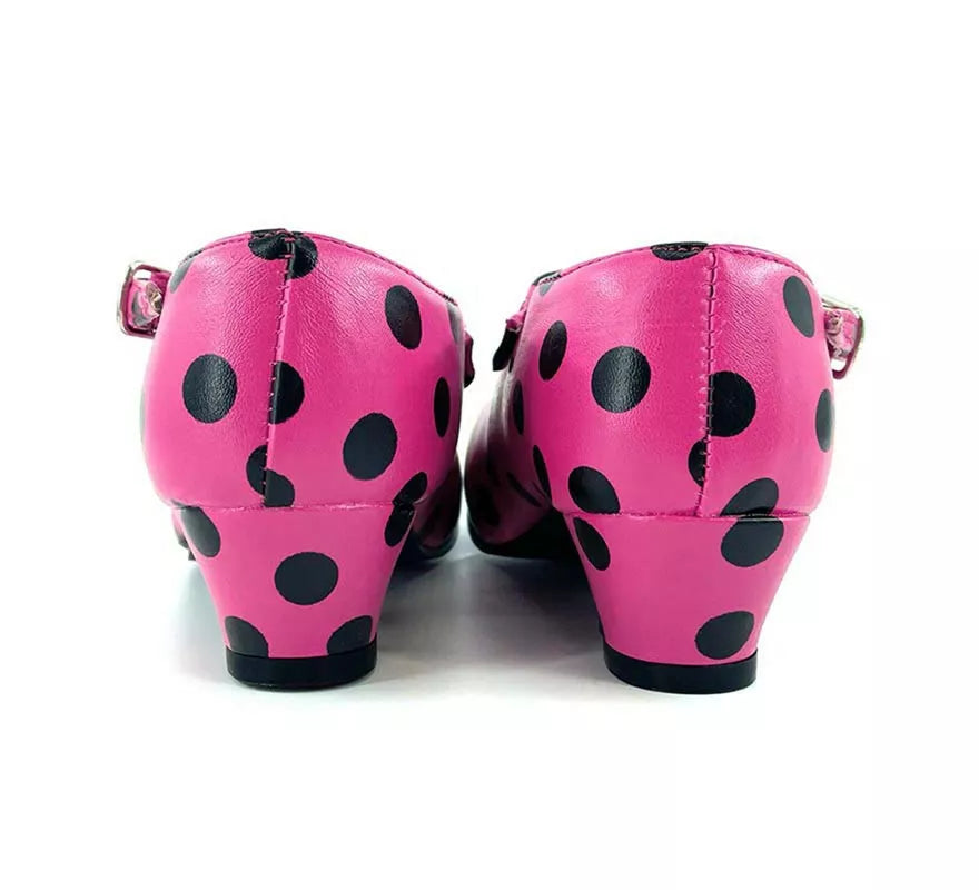 Translation missing: it.Zapato Sevillana con tacón Fucsia con lunares Negros números del 22 al 41