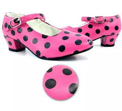 Scarpa Sevillana con tacco fucsia con Pois Neri in numeri dal 22 al 41