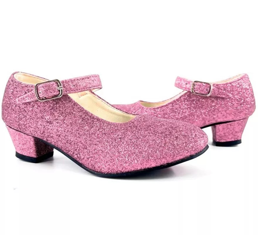 Translation missing: it.Zapato Sevillana con tacón Rosa Purpurina en números del 22 al 41