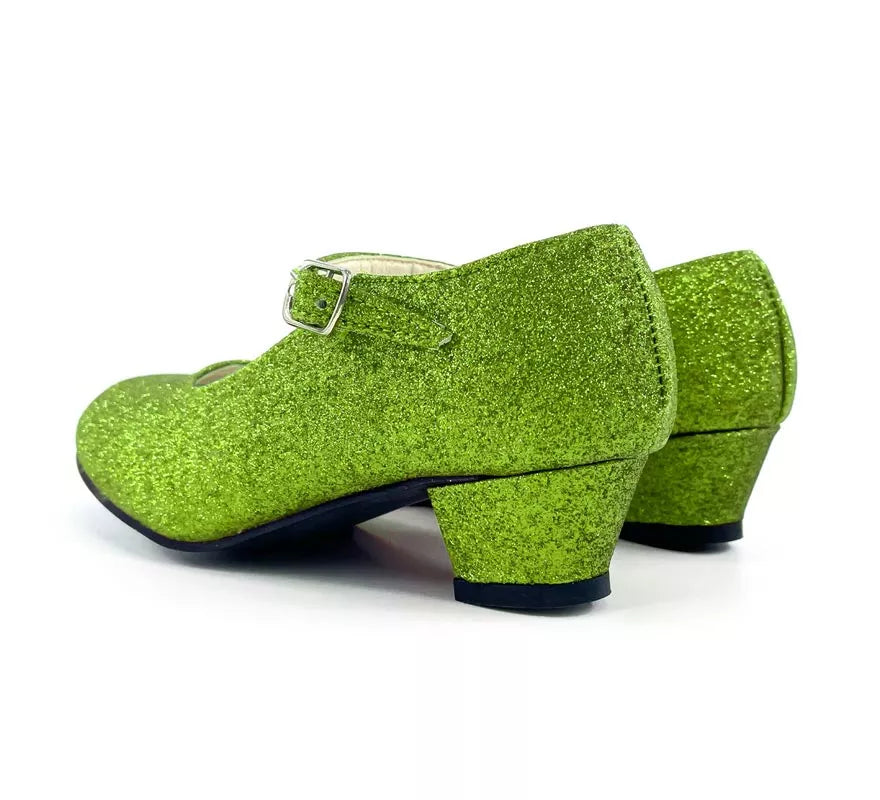 Translation missing: it.Zapato Sevillana con tacón Verde Purpurina en números del 22 al 41