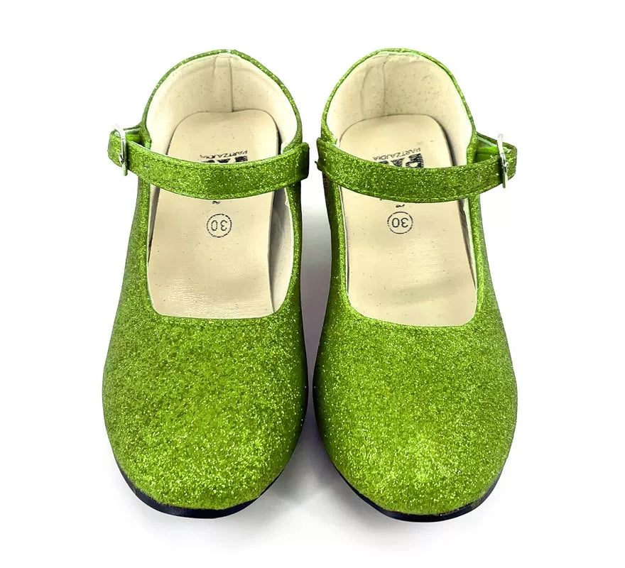 Translation missing: it.Zapato Sevillana con tacón Verde Purpurina en números del 22 al 41