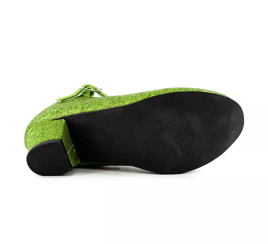 Translation missing: it.Zapato Sevillana con tacón Verde Purpurina en números del 22 al 41