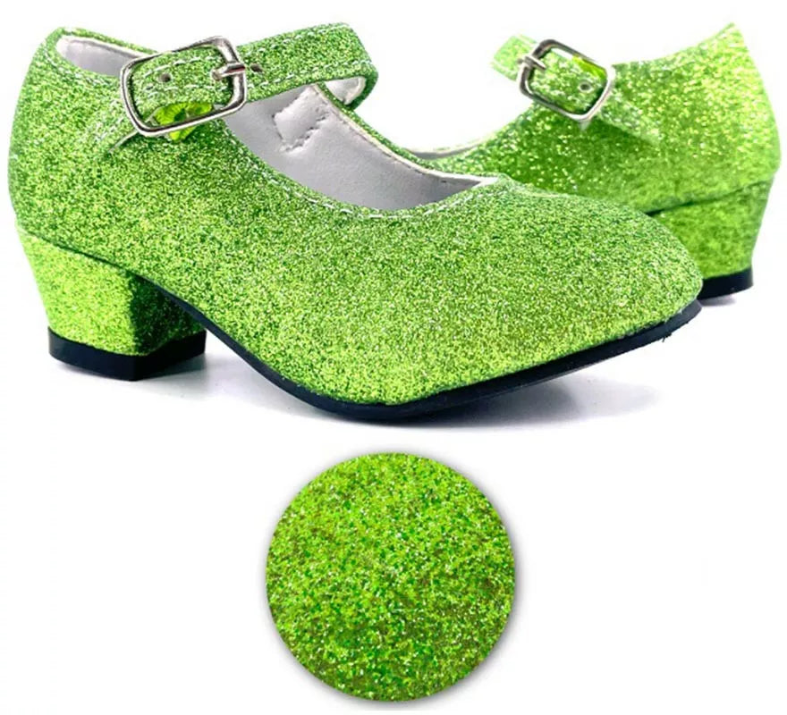 Translation missing: it.Zapato Sevillana con tacón Verde Purpurina en números del 22 al 41